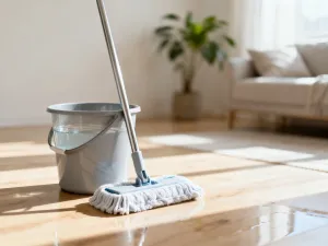 Montaż białego parapetu wewnętrznego w surowym wnętrzu z widocznymi narzędziami budowlanymi.