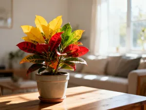 Minimalistyczna beżowa kuchnia z drewnianym blatem, ceramicznym wazonem i naturalnym światłem wpadającym przez okno.